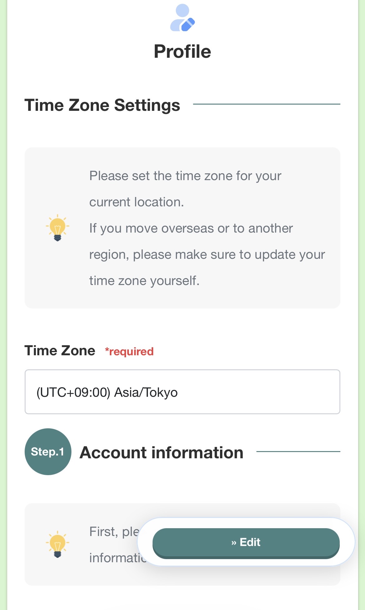 Enter your Time zone & account information